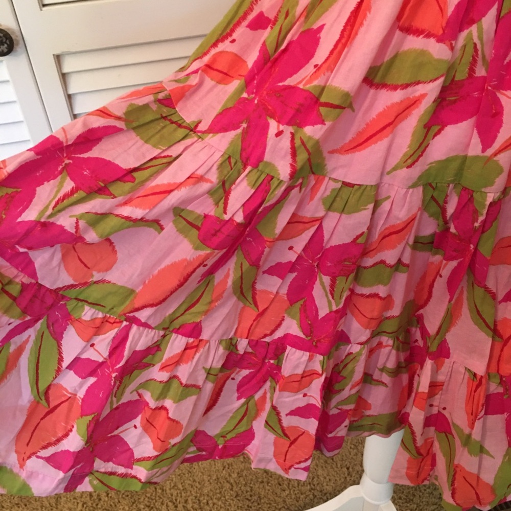 Taylor Floral Pink and Green Cotton Ruffle Dress Size XS - Picture 7 of 13